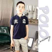 Le Wenxi boys  T-shirt short-sleeved summer 2020 new Western style thin cotton navy blue polo shirt lapel boy