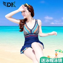 DK swimsuit womens 2021 new conservative one-piece skirt swimsuit large size fat mm belly cover thin hot spring summer