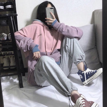 Gray sweatpants womens 2021 new spring and autumn thin tie pants loose straight thin wide legs casual pants