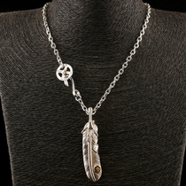 One Hugh Bridge Our Groom 925 Pure Silver XL Silver Claw Large Point Bronze Feather Pendant Necklace Suit