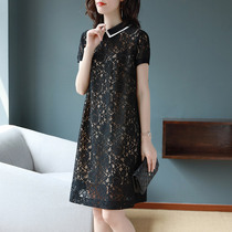 Baoshili doll collar short-sleeved lace dress 2021 new summer western style loose skirt female black a-line skirt