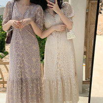 SYT can salt or sweet French waist strap lace dress female summer temperament V collar slim fishtail skirt