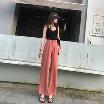 Pendant Sensation Ice Silk Broadlegged Pants Woman Summer High Waist Pants Child Loose Straight Cylinder Slim 100 Hitch Korean version suit drag underpants