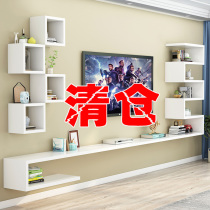 Wall shelf TV background Wall hanging decorative cabinet lattice display set-top box solid wood partition book shelf