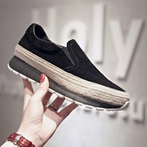 2021 Spring and Autumn new leather single shoes straw woven thick bottom cake loafer shoes women thick soled casual one foot set of lazy shoes