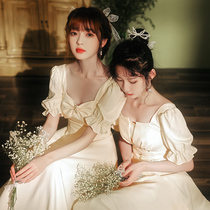 Champagne bridesmaid clothing 2021 new autumn senior sisters Group dress dress dress spring and autumn