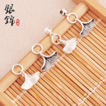 925 Sterling Silver DIY Accessories Ginkgo Leaf Pendant Pendant Handmade Beaded Bead Bracelet Red Rope Braided Necklace Material