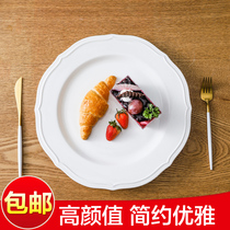 Nordic Pure White Beef Steak Dish Western Dining Tray Home Ceramic Plate Creative Relief Textured West Restaurant Dish Fish Pan New Pint