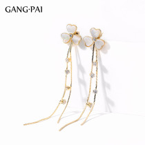 Silver Needle Long Clover Flower Tassel Earrings Female Face Thin Earrings 2021 New Tide Ear Clip