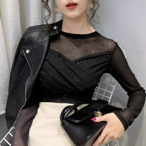 Shiny mesh base shirt Womens autumn and winter European station 2020 Foreign fashion European goods small shirt sexy top