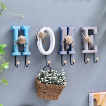 Creative American country wall decoration adhesive hook solid wood letter combination wall entrance key door coat hook