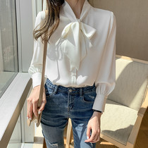 Shirt Woman Design Sensation Little Crowd 2022 Spring New Bow Tie Design Sensation Small Crowdlength Sleeves White Inner Hitch Blouse