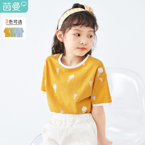 Inman child dress girl short sleeve T-shirt pure cotton CUHK Children half sleeve foreign air girl Summer round collar 2022 new