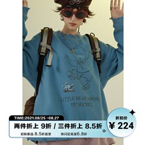  UNVESNO original national tide spring and autumn retro cartoon hole old couple loose plus velvet long-sleeved sweater men