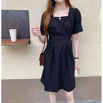 Black bubble sleeve dress women 2020 Summer new waist slim casual French high waisted Platycodon grandiflorum base skirt