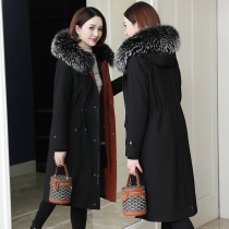 zqqz Parker uniform female long knee new raccoon fur collar Rex rabbit hair inner bladder fur coat coat D119