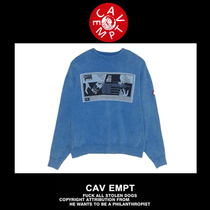 (Spot)CavEmpt C E 20AW batik washed old blue ghost handprint loose mens and womens CE sweatshirts