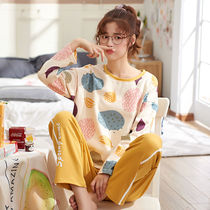 ins Korean pajamas female autumn long sleeve cotton student dormitory home clothing winter can wear cute spring and autumn suit