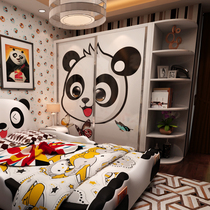 Childrens wardrobe cartoon panda paint sliding door sliding door bedroom bedroom panel creative can be customized door pattern