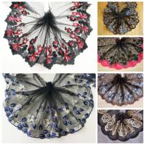 Black wide net yarn embroidery Hanfu cheongsam doll skirt headscarf skirt dress decoration and other lace accessories