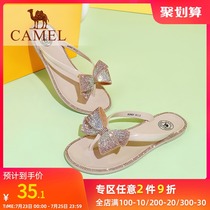 Camel womens shoes flip flops Summer flat slippers Clip-toed beach bow fairy flip flops Jelly shoes