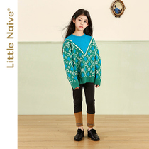 LittleNaive Girls Contrast Loose Sweater Autumn and Winter New Pair Children Long Sleeve Pullover Knit