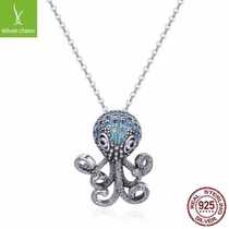 Octopus Silver Necklace Pure Silver s925 Pendant Lock Bone Chain Neck Ornament Marine Life Diver Accessories