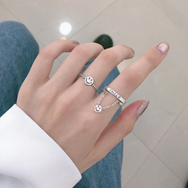 s925 sterling silver smiling face ring female Korean version of niche design cold wind chain smile opening adjustable ring tide