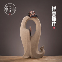 No mountain creative ceramic ornaments home living room Zen decorations purple sand Laozi Dharma Buddha statue bookcase furnishings