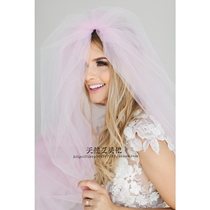 Romantic Pink Teenage Girl Hearts Veil short double layer with hair dresser bridal Head Yarn Brigade Pat Wedding matching head yarn