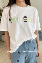 kimhekim short sleeve blouses color letter logo printed T-shirt 21ss spring and summer new men and women