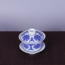 Mingchenghua blue and white picture three-piece set Cover bowl ancient porcelain daily ornaments play Dong collection soft decorations Jingdezhen