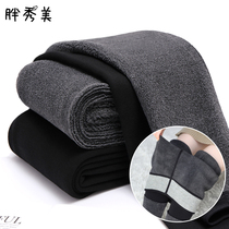  Autumn and winter one-piece seamless stepping foot plus velvet leggings womens plus size 200 kg fat MM thick warm high-waisted cotton pants