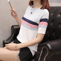 Large size womens summer T-shirt women suitable for fat women to wear short-sleeved fat sister Belly Belly ice silk knitted top