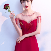 Toast service 2021 new autumn and winter bride wedding dress dress womens long thin wedding thank you banquet back to the door