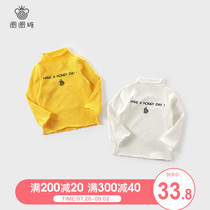 Girls Spring and autumn thin long-sleeved T-shirt Baby baby cotton base shirt T-shirt Childrens semi-high collar Foreign style top