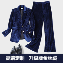 Royal blue gold velvet suit jacket women autumn and winter New temperament foreign style high-end professional two-piece suit suit