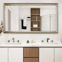 Bathroom mirror with frame Bathroom mirror wall-mounted makeup wall-mounted bathroom toilet toilet European retro style home