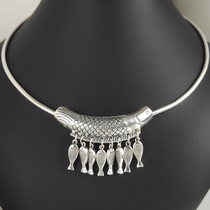 Round Rod Solid Silver Neckline 999 Foot Silver Grown-up Womens Retro Foot Silver Small Fish Pendant Small Crowdart Van