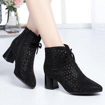 Lace mesh boots Womens openwork womens boots Summer mesh booties Mesh womens high-heeled cool boots Pointed spring and autumn single boots