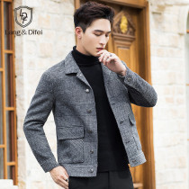 Autumn and winter double-sided wool coat Mens fashion short jacket plaid thickened cashmere-free coat Mens clothing