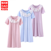 girls' pure cotton short sleeve pajamas summer lace edge baby girls home clothes for big kids parent and daughter clothes