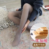  Stewardess gray plus velvet one-piece fake flesh-permeable leggings socks autumn and winter thickening skin-permeable legs and feet artifact large size female