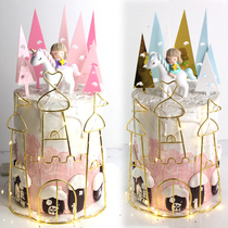 Bake cake decoration Unicorn Girl birthday cake ornaments colorful Christmas tree plug-in wrought iron Castle insert card