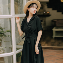 Black shirt dress womens summer 2021 new design sense niche skirt Platycodon grandiflorum first love little man