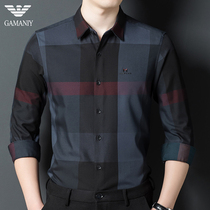 Chiamania spring and autumn mens ice silk long sleeve shirt business streak shirt thin bottom shirt men