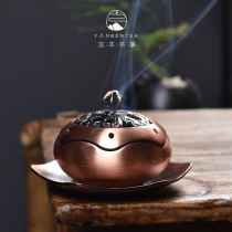 Statement imitation ancient bronze incense stove alloy hibiscus hollowed-out room smoked incense stove Buddha with incense stove tea road pan aromatic line incense stove
