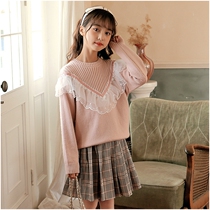 Next win girls autumn lace sweater 2021 new round neck top
