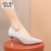 Chapeine 2022 Spring new heels Heels Slim heel Pointed Light Mouth Water Crystal Shoes Fairy Elegant 100 lap single shoes