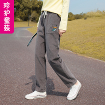 Girls autumn and winter big childrens trousers cotton padded and velvet wear 12-15 year old girl one velvet corduroy pants